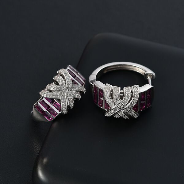 GP Art Deco Kollektion -  Rhodolith Granat, Kanchanaburi Blauer Saphir Ohrringe 925 Silber rhodiniert ca. 4.93 ct image number 2