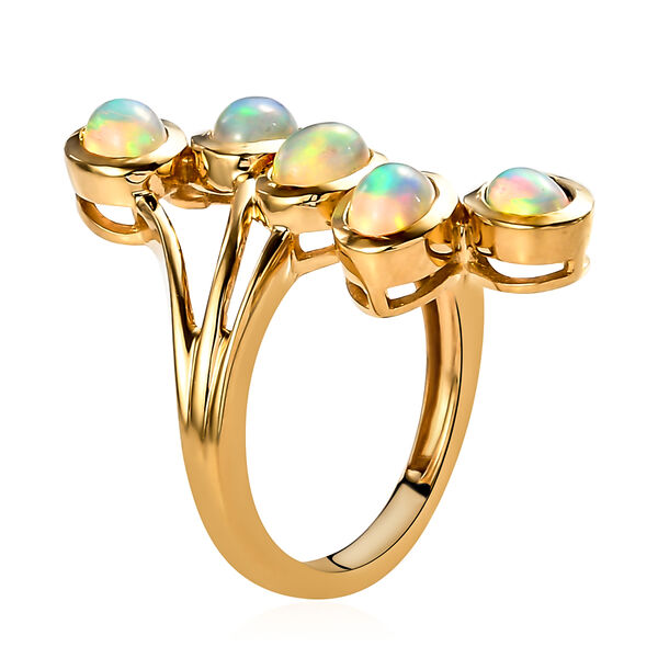 Nat&uuml;rlicher &Auml;thiopischer Opal 5 Stein Ring 925 Silber Gelbgold-&Uuml;berzug image number 4