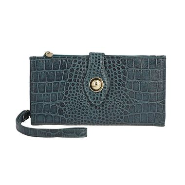 Echtleder Brieftasche mit Kroko-Prägung und RFID-Schutz, blaugrün