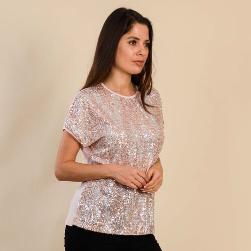 TAMSY - Pailletten Top, Größe 42, Blush Rosa image number 1