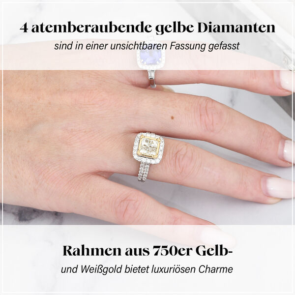 ILIANA VS nat&uuml;rlicher gelber und I1-I2 wei&szlig;er Diamant-Ring - 2,25 ct. image number 2