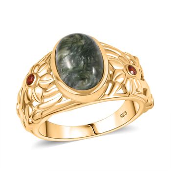 Sibirischer Seraphinit und roter Granat Ring - 3,14 ct.