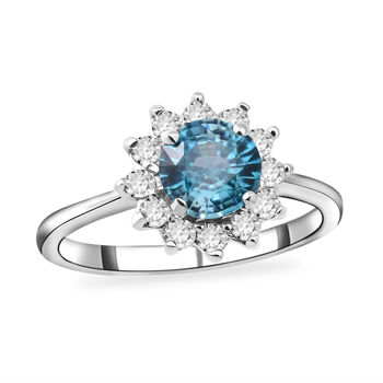 Kambodschanischer, blauer und wei&szlig;er Zirkon Ring, 925 Silber platiniert (Gr&ouml;&szlig;e 21.00) ca. 2,26 ct