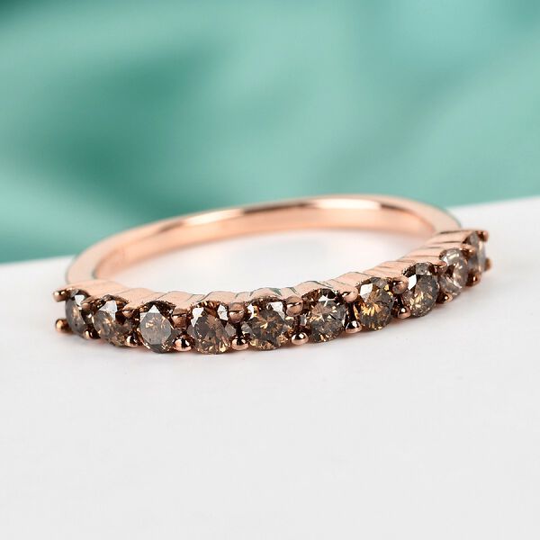 Champagner Diamant Half Eternity Ring 925 Silber Rose Gold Vermeil image number 2