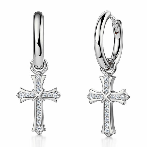 Zirkonia Kreuz-Ohrringe, Messing rhodiniert