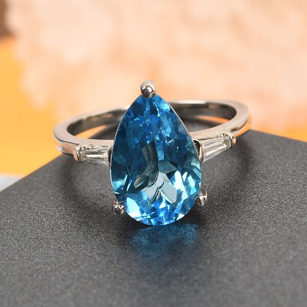 Schweizer Blautopas und Zirkon Solit&auml;r Ring 925 Silber Platin-&Uuml;berzug image number 8