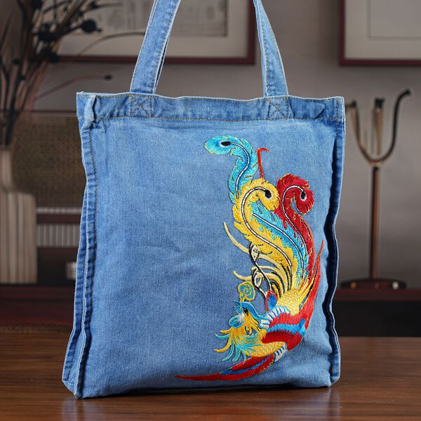Shoppertasche, 33x35x5cm, Blau, Ph&ouml;nix-Stickerei image number 1