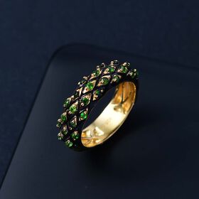 GP Trionfo Kollektion - Kanchanaburi Blauer Saphir, Natürlicher Chromdiopsid Ring 925 Silber 750 Gelbgold Vermeil (Größe 17.00) ca. 0,48 ct