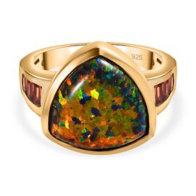 Labor schwarzer Opal und roter Granat-Ring - 2,81 ct.