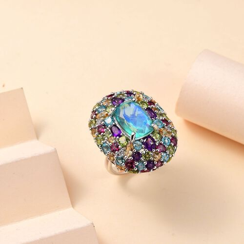 AA Pfau Quarz Triplette, Afrikanischer Amethyst Ring 925 Silber rhodiniert (Größe 16.50) ca. 20,23 ct image number 1