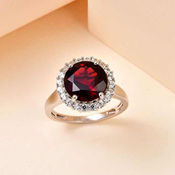 Nat&uuml;rlicher Mosambik Granat und wei&szlig;er Zirkon-Ring, 925 Silber platiniert (Gr&ouml;&szlig;e 19.00) ca. 4.79 ct image number 2