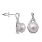 Weiße Süßwasser Perle und Simulierter Weißer Diamant Ohrhänger 925 Silber rhodiniert ca. 0,91 ct  image number 2