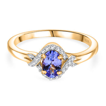 Tansanit und Zirkon Ring, 925 Silber 750 Gelbgold Vermeil - 0,65 ct.
