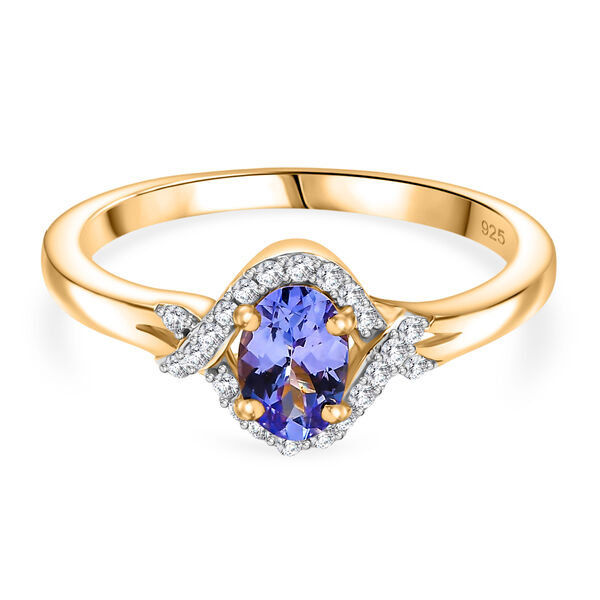 Tansanit und Zirkon Ring, 925 Silber 750 Gelbgold Vermeil - 0,65 ct.