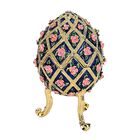 Exquisite Schmuckbox in Osterei-Form - Metall mit farbigem Emaille-Blumenmuster und Strasssteinen, Ideal f&uuml;r Schmuck, Erinnerungsst&uuml;cke und Dekoration, 5 x 9 cm