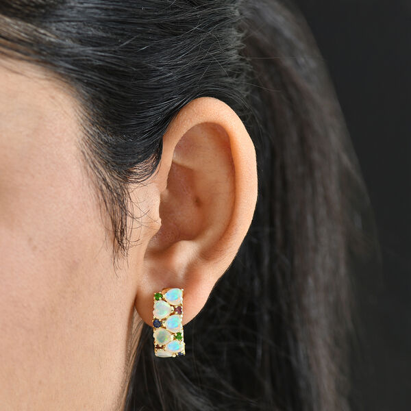 D'Joy äthiopische Welo Opal, Masoala Saphir, Chromdiopsid und Rhodolith Granat Ohrringe - 3,70 ct. image number 3