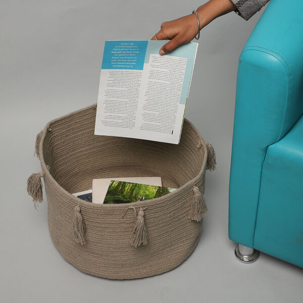 Aufbewahrungskorb aus Baumwolle mit Quasten, Beige image number 2