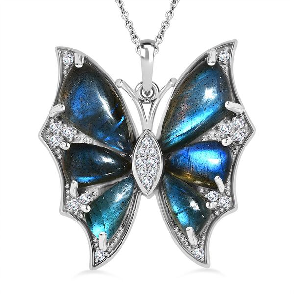 GP Italian Garden Kollektion- AA Labradorit, Zirkon und blauer Saphir-Anh&auml;nger und 45cm Kette- 15,36 ct.