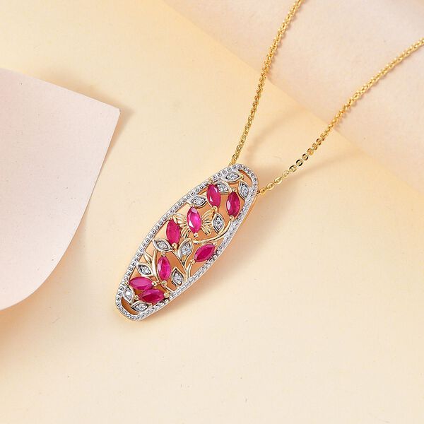 Montepuez-Rubin, Wei&szlig;er Zirkon Schmuckset 925 Silber 750 Gelbgold Vermeil ca. 1,06 ct. image number 2