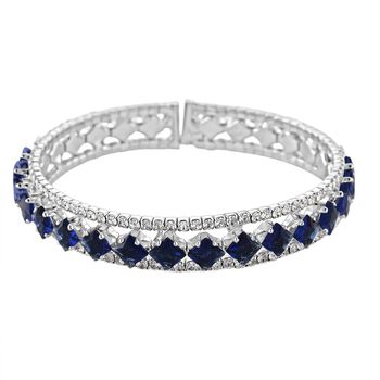 Blauer Zirkonia, Wei&szlig;er Zirkonia Armreif, Flexibles (ca. 18-19 cm), Nickelfreies Messing