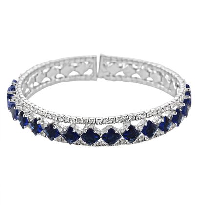 Blauer Zirkonia, Wei&szlig;er Zirkonia Armreif, Flexibles (ca. 18-19 cm), Nickelfreies Messing