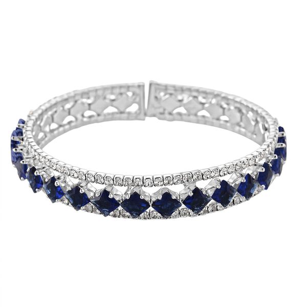 Blauer Zirkonia, Wei&szlig;er Zirkonia Armreif, Flexibles (ca. 18-19 cm), Nickelfreies Messing