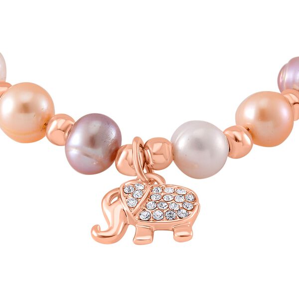 Mehrfarbiges Süßwasser Perle und Kristall Armband in Roségoldton image number 2