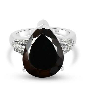 Elite Schungit und Zirkon-Ring, 925 Silber platiniert (Gr&ouml;&szlig;e 19.00) ca. 5,44 ct