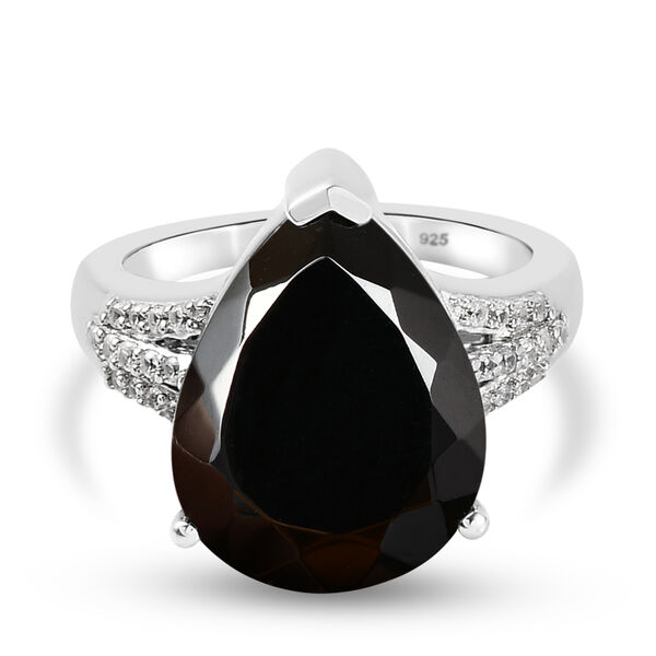 Elite Shungit und Zirkon Ring 925 Silber platiniert