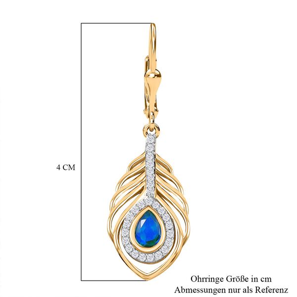 Pfau Quarz Triplette, Weißer Zirkon Ohrringe 925 Silber 750 Gelbgold Vermeil ca. 1.62 ct image number 6