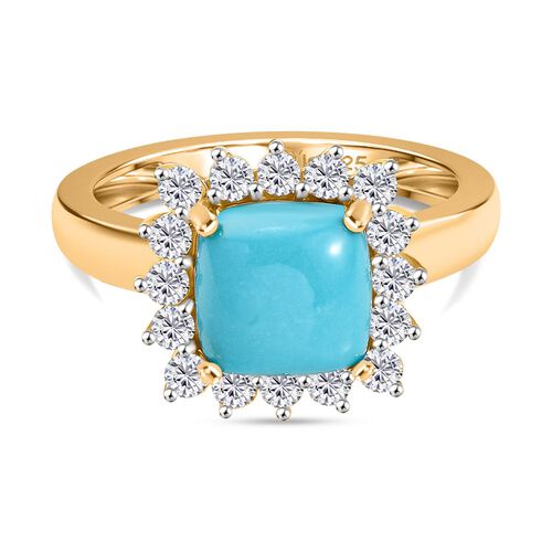 D’joy AA Sleeping Beauty Türkis, Weißer Zirkon Ring 925 Silber 750 Gelbgold Vermeil (Größe 18.00) ca. 3,06 ct image number 0
