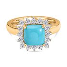 D’joy AA Sleeping Beauty Türkis, Weißer Zirkon Ring 925 Silber 750 Gelbgold Vermeil (Größe 18.00) ca. 3,06 ct