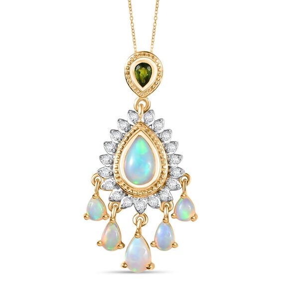 D'Joy AA Natürlicher, äthiopischer Welo Opal Anhänger mit Kette ca. 50 cm, 925 Silber 750 Gelbgold Vermeil ca. 2.41 ct image number 0