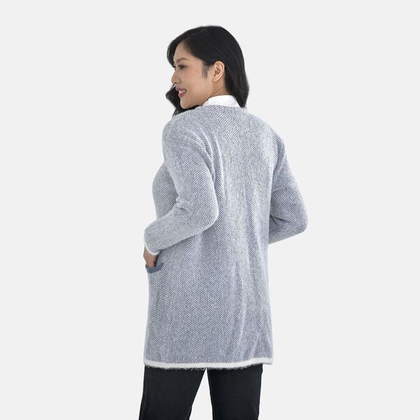 Cardigan Damen mit 2 Taschen, blau und und wei&szlig; image number 2