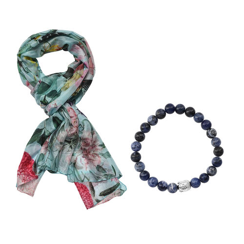 2er Set Luxus 100% Seidenschal und Lapislazuli Chakra-Armband image number 0