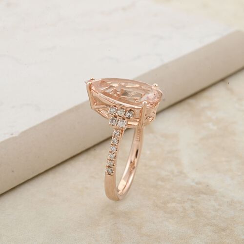 AAA Morganit, Weißer Diamant Ring 585 Gold (Größe 17.00) ca. 6,50 ct image number 1