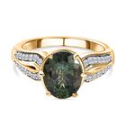 Natürlicher grüner Apatit, Weißer Zirkon Ringe 925 Silber Gelbgold Vermeil (Größe 21.00) ca. 2.83 ct