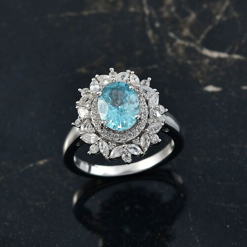 D'Joy Blauer Zirkon, Weißer Zirkon Ring 925 Silber rhodiniert (Größe 19.00) ca. 3,96 ct image number 1