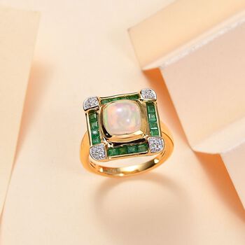 AA Nat&uuml;rlicher, &auml;thiopischer Welo Opal, Kagem sambischer Smaragd und Zirkon-Ring - 2,63 ct.