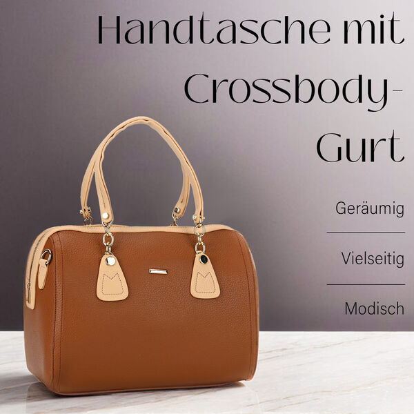 SATCHEL Moderne Handtasche mit Crossbody Gurt, 34x11x22 cm, braun image number 1