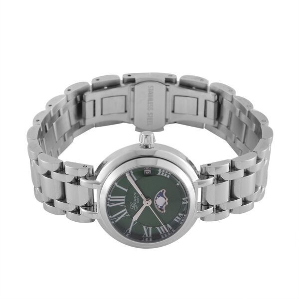 GENOA - Japanischem Uhrwerk und grünem Sonnenschliff-Zifferblatt, Reiner Edelstahl, 20 cm image number 5