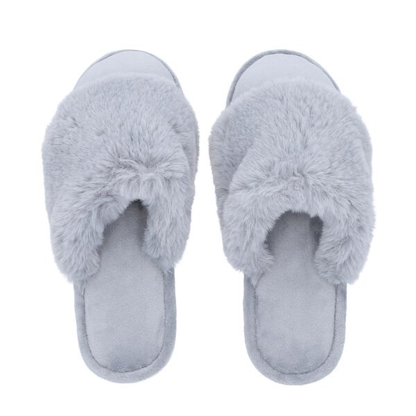 PREMIUM KOLLEKTION: Kunstfell Hausschuhe mit gepolsterter Sohle, Gr&ouml;&szlig;e 38-39, Grau