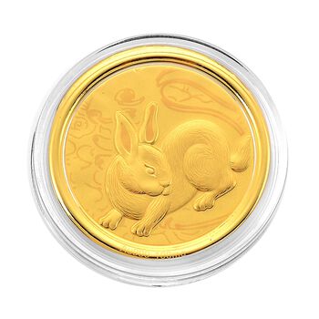 999er Goldm&uuml;nzefolie mit Hasenmotiv und Regenbogen-Designlinie, 100mg