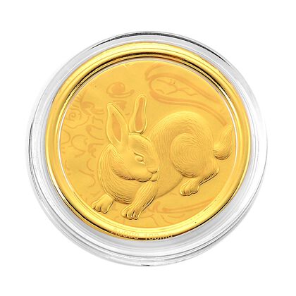 999er Goldm&uuml;nzefolie mit Hasenmotiv und Regenbogen-Designlinie, ca. 30 mm, ca. 100 mg