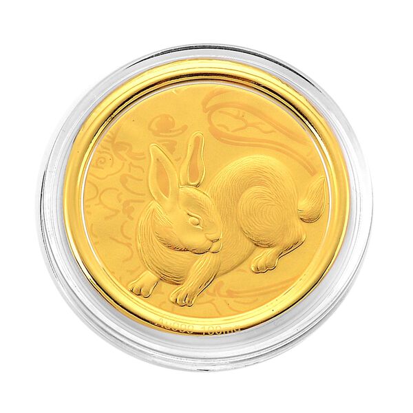 999er Goldm&uuml;nzefolie mit Hasenmotiv und Regenbogen-Designlinie, 100mg