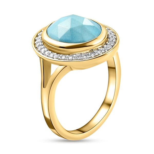 Amerikanischer, Nat&uuml;rlicher Sleeping Beauty T&uuml;rkis und wei&szlig;er Zirkon-Ring, 925 Silber Gelbgold Vermeil  ca. 3,80 ct image number 5