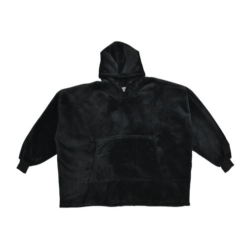Flauschiger Flanell Hoodie mit großer Tasche, 194x98cm, schwarz image number 0