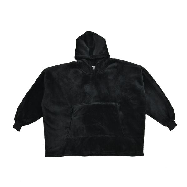 Flauschiger Flanell Hoodie mit gro&szlig;er Tasche, 194x98cm, schwarz