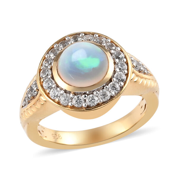 Nat&uuml;rlicher &Auml;thiopischer Opal und Zirkon Ring 925 Silber 585 Vergoldet image number 4