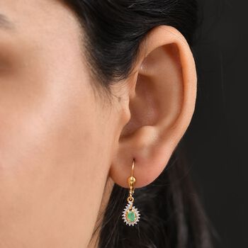 Eternal Spark - D joy Kagem Sambischer Smaragd, Wei&szlig;er Zirkon Ohrringe 925 Silber 750 Gelb Vergoldet ca. 0,53 ct.